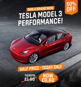 Win a Tesla Model 3 car with 50% off tickets